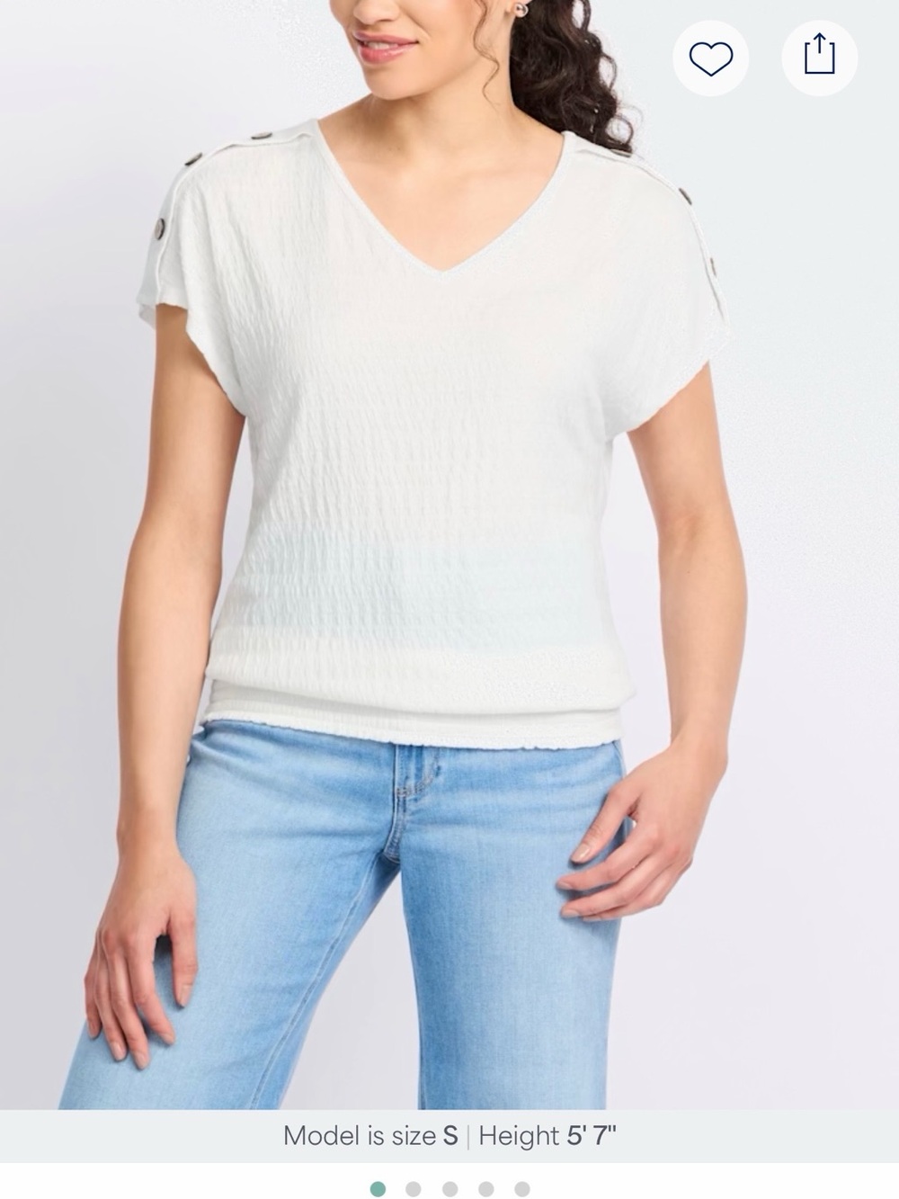 Textured White Button-Shoulder Tunic Top - Picture 8 of 9